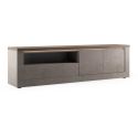 Meuble TV 2 portes aspect minéral bronze plateau bois Mercure avec LED - ISALIA BRONZE
