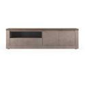 Meuble TV 2 portes aspect minéral bronze plateau bois Mercure avec LED - ISALIA BRONZE