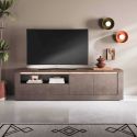 Meuble TV 2 portes aspect minéral bronze plateau bois Mercure avec LED - ISALIA BRONZE