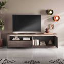 Meuble TV 2 portes aspect minéral bronze plateau bois Mercure avec LED - ISALIA BRONZE