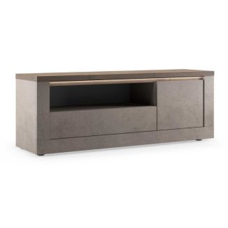 Meuble TV 1 porte aspect minéral bronze plateau bois Mercure avec LED - ISALIA BRONZE