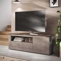 Meuble TV 1 porte aspect minéral bronze plateau bois Mercure avec LED - ISALIA BRONZE