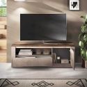 Meuble TV 1 porte aspect minéral bronze plateau bois Mercure avec LED - ISALIA BRONZE