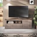 Meuble TV 1 porte aspect minéral bronze plateau bois Mercure avec LED - ISALIA BRONZE