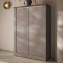 Rangement 2 portes aspect minéral bronze plateau bois Mercure avec LED - ISALIA BRONZE