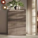 Rangement 2 portes aspect minéral bronze plateau bois Mercure avec LED - ISALIA BRONZE