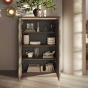 Rangement 2 portes aspect minéral bronze plateau bois Mercure avec LED - ISALIA BRONZE