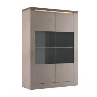 Vitrine 2 portes aspect minéral bronze plateau bois Mercure avec LED - ISALIA BRONZE