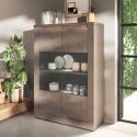 Vitrine 2 portes aspect minéral bronze plateau bois Mercure avec LED - ISALIA BRONZE