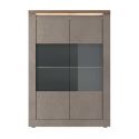 Vitrine 2 portes aspect minéral bronze plateau bois Mercure avec LED - ISALIA BRONZE