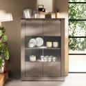 Vitrine 2 portes aspect minéral bronze plateau bois Mercure avec LED - ISALIA BRONZE