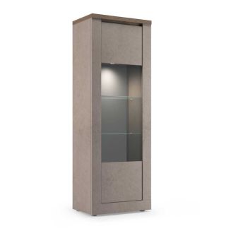 Vitrine 1 porte aspect minéral bronze plateau bois Mercure avec LED - ISALIA BRONZE