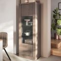 Vitrine 1 porte aspect minéral bronze plateau bois Mercure avec LED - ISALIA BRONZE