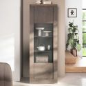 Vitrine 1 porte aspect minéral bronze plateau bois Mercure avec LED - ISALIA BRONZE