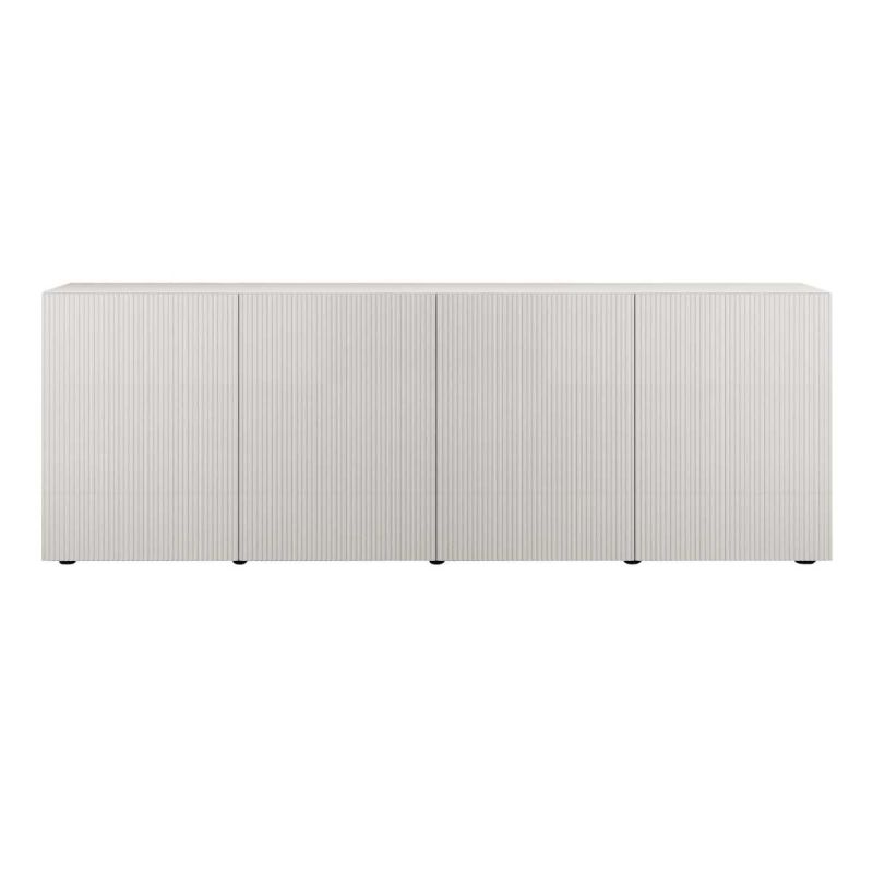 Buffet 4 portes blanc façades relief à stries verticales - JANEIRO BLANC Buffet 4 portes blanc façades relief à stries verticales - JANEIRO BLANC
