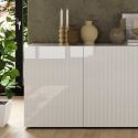 Buffet 4 portes blanc façades relief à stries verticales - JANEIRO BLANC