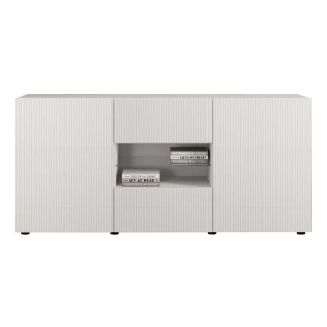 Buffet 2 portes 2 tiroirs blanc façades relief à stries verticales - JANEIRO BLANC