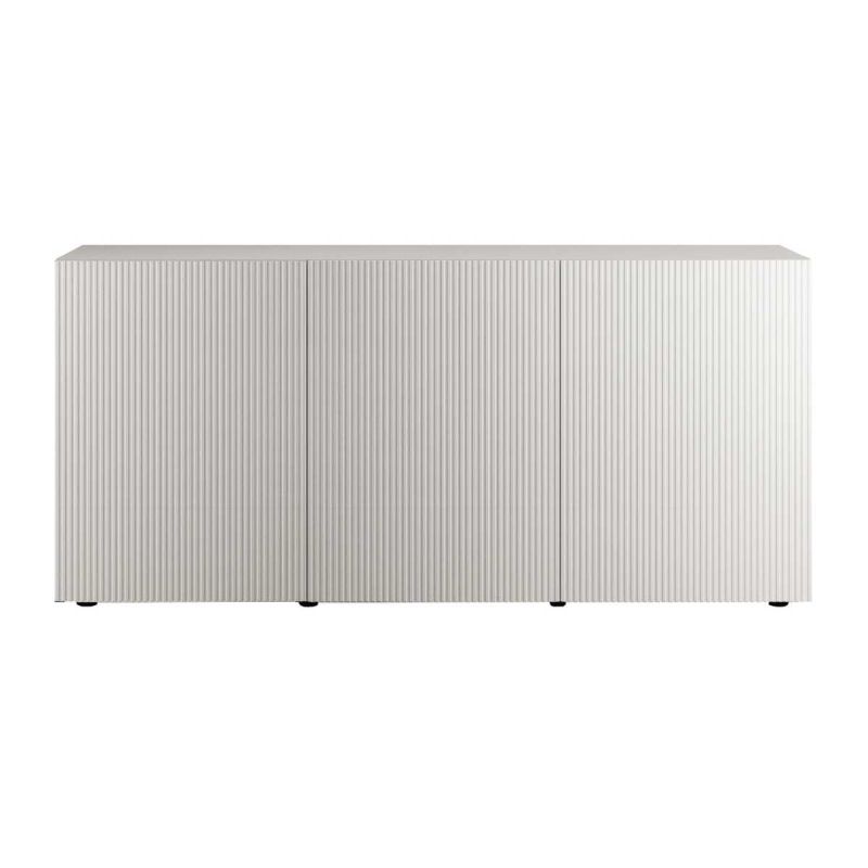 Buffet 3 portes blanc façades relief à stries verticales - JANEIRO BLANC Buffet 3 portes blanc façades relief à stries verticales - JANEIRO BLANC