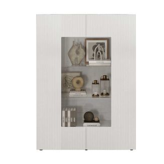 Vitrine 2 portes blanc façades relief à stries verticales - JANEIRO BLANC