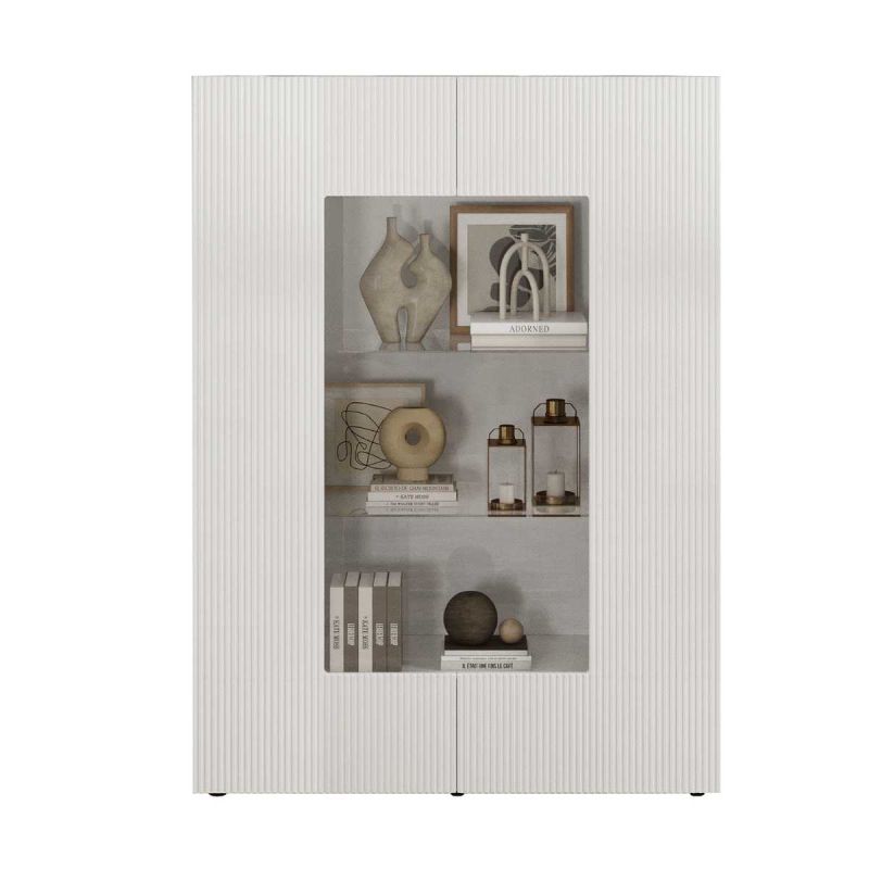 Vitrine 2 portes blanc façades relief à stries verticales - JANEIRO BLANC