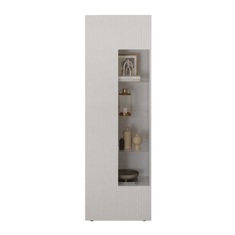 Vitrine 1 porte blanc façades relief à stries verticales - JANEIRO BLANC