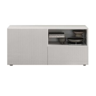 Meuble TV 1 porte 1 tiroir blanc façades relief à stries verticales - JANEIRO BLANC