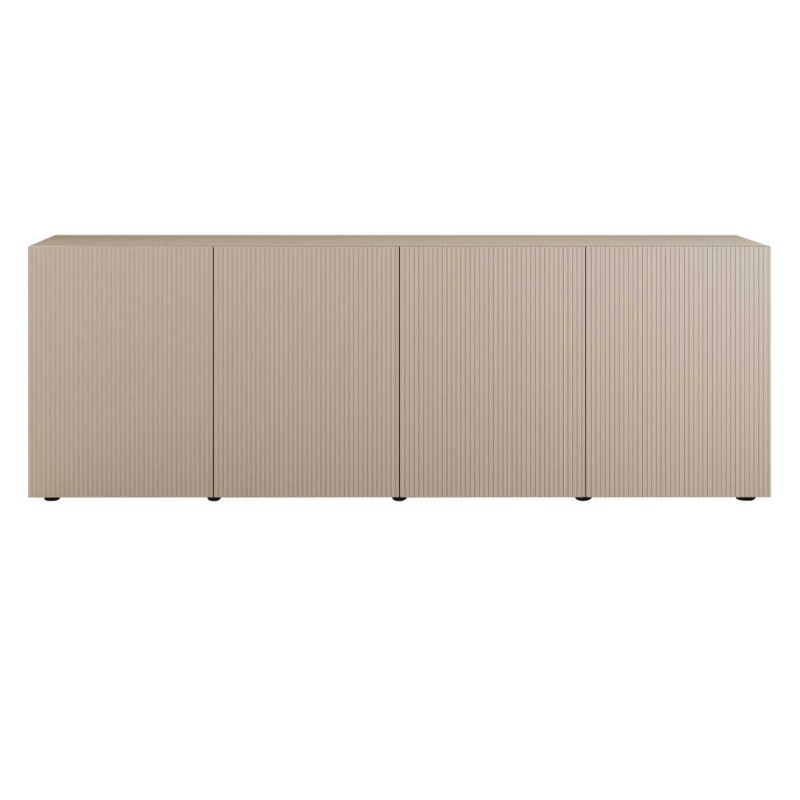 Buffet 4 portes beige façades relief à stries verticales - JANEIRO BEIGE Buffet 4 portes beige façades relief à stries verticales - JANEIRO BEIGE