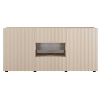 Buffet 2 portes 2 tiroirs beige façades relief à stries verticales - JANEIRO BEIGE
