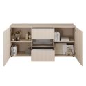 Buffet 2 portes 2 tiroirs beige façades relief à stries verticales - JANEIRO BEIGE