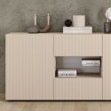 Buffet 2 portes 2 tiroirs beige façades relief à stries verticales - JANEIRO BEIGE