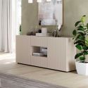Buffet 2 portes 2 tiroirs beige façades relief à stries verticales - JANEIRO BEIGE