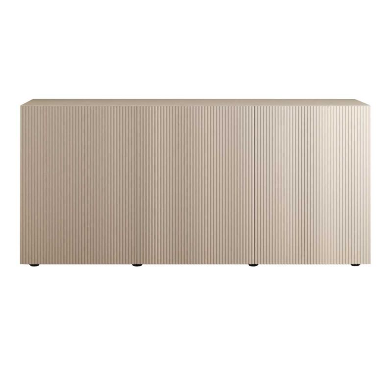 Buffet 3 portes beige façades relief à stries verticales - JANEIRO BEIGE