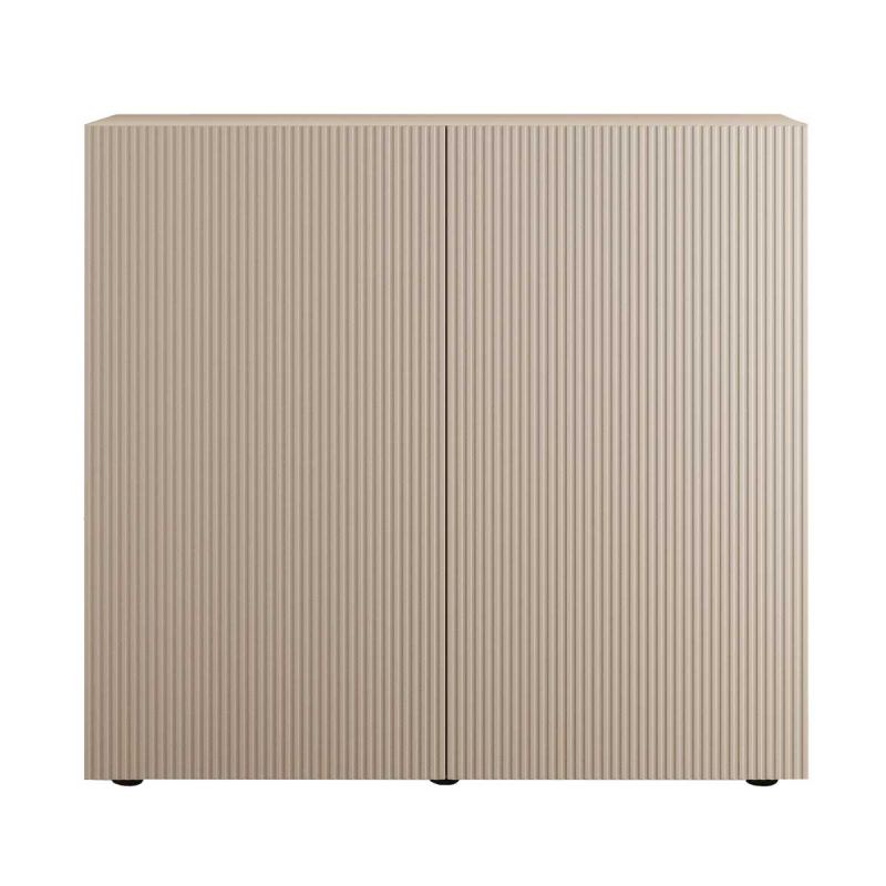 Rangement 2 portes beige façades relief à stries verticales - JANEIRO BEIGE