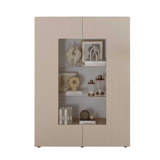 Vitrine 2 portes beige façades relief à stries verticales - JANEIRO BEIGE