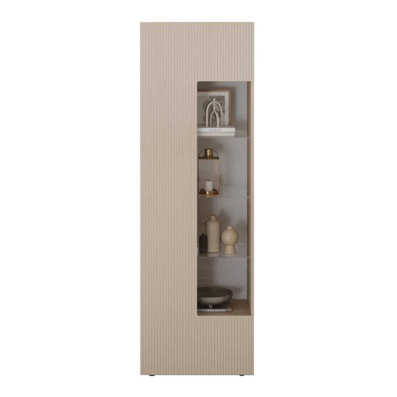 Vitrine 1 porte beige façades relief à stries verticales - JANEIRO BEIGE