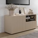 Meuble TV 1 porte 1 tiroir beige façades relief à stries verticales - JANEIRO BEIGE