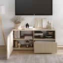 Meuble TV 1 porte 1 tiroir beige façades relief à stries verticales - JANEIRO BEIGE