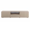 Meuble TV 2 portes 1 tiroir beige façades relief à stries verticales - JANEIRO BEIGE