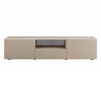 Meuble TV 2 portes 1 tiroir beige façades relief à stries verticales - JANEIRO BEIGE