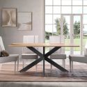 Table repas plateau aspect bois Cadiz pieds araignée en métal noir - ATHENA