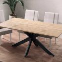 Table repas plateau aspect bois Cadiz pieds araignée en métal noir - ATHENA