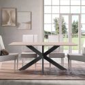 Table repas plateau laqué beige pieds araignée en métal noir - ATHENA