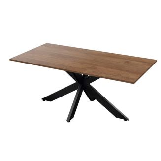 Table repas plateau aspect bois Mercure pieds araignée en métal noir - ATHENA