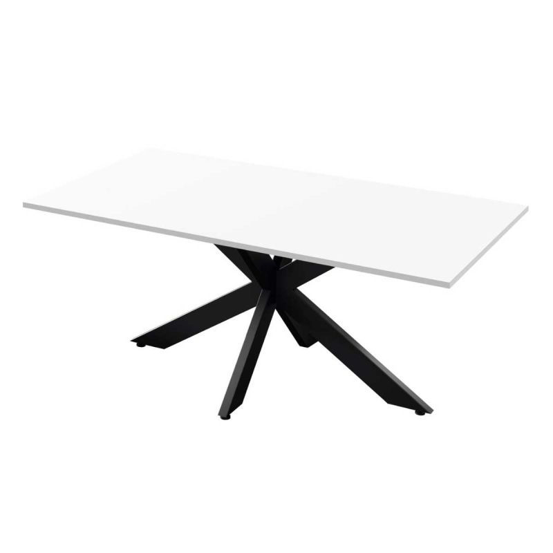 Table repas plateau laqué blanc pieds araignée en métal noir - ATHENA