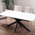 Table repas plateau laqué blanc pieds araignée en métal noir - ATHENA