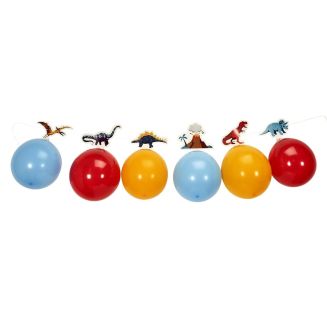 Guirlande de 6 ballons décoratifs (bleu, jaune et rouge) thème dinosaure