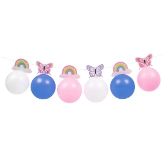Guirlande de 6 ballons décoratifs (rose, blanc et violet) thème papillon