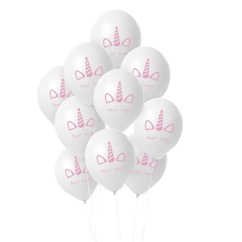 10 ballons blancs à motifs licorne (Ø18 cm)