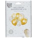 10 ballons doré à motifs unis et confettis (Ø18 cm)