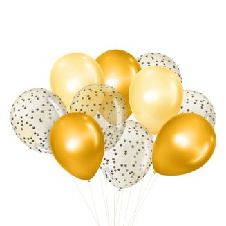 10 ballons doré à motifs unis et confettis (Ø18 cm)